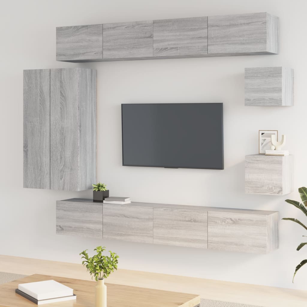 vidaXL 8-tlg. TV-Schrank-Set Grau Sonoma Holzwerkstoff