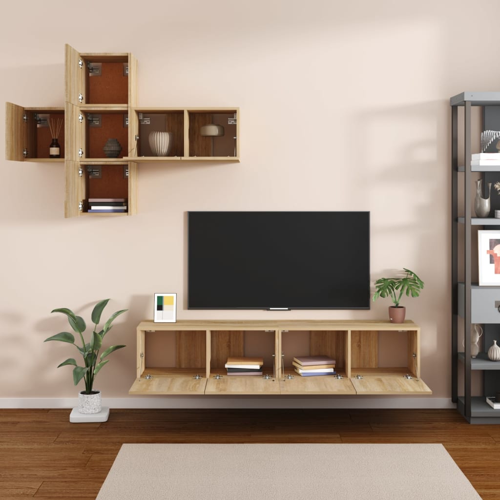 vidaXL 7 Piece TV Cabinet Set Sonoma Oak Engineered Wood