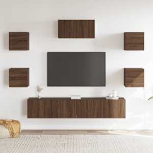 vidaXL TV spintelių komplektas, 7 dalių, rudas ąžuolo, mediena