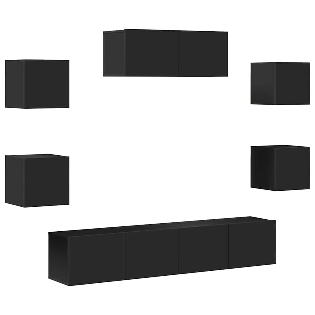 Set dulap TV, 7 piese, negru, lemn prelucrat