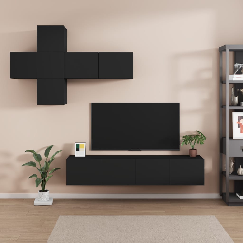 vidaXL Conjunto móveis de TV 7 pcs madeira processada preto