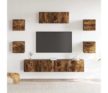 vidaXL 7-dielna s&uacute;prava TV skriniek dymov&yacute; dub spracovan&eacute; drevo