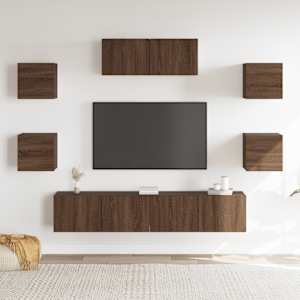 vidaXL Set comode TV, 7 piese, stejar maro, lemn compozit