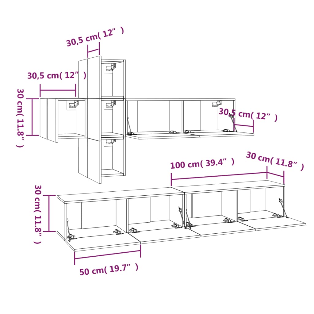 Set dulap TV, 7 piese, alb, lemn prelucrat