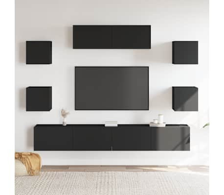 vidaXL Ensemble de meubles TV 7 pcs Noir Bois d'ing&eacute;nierie