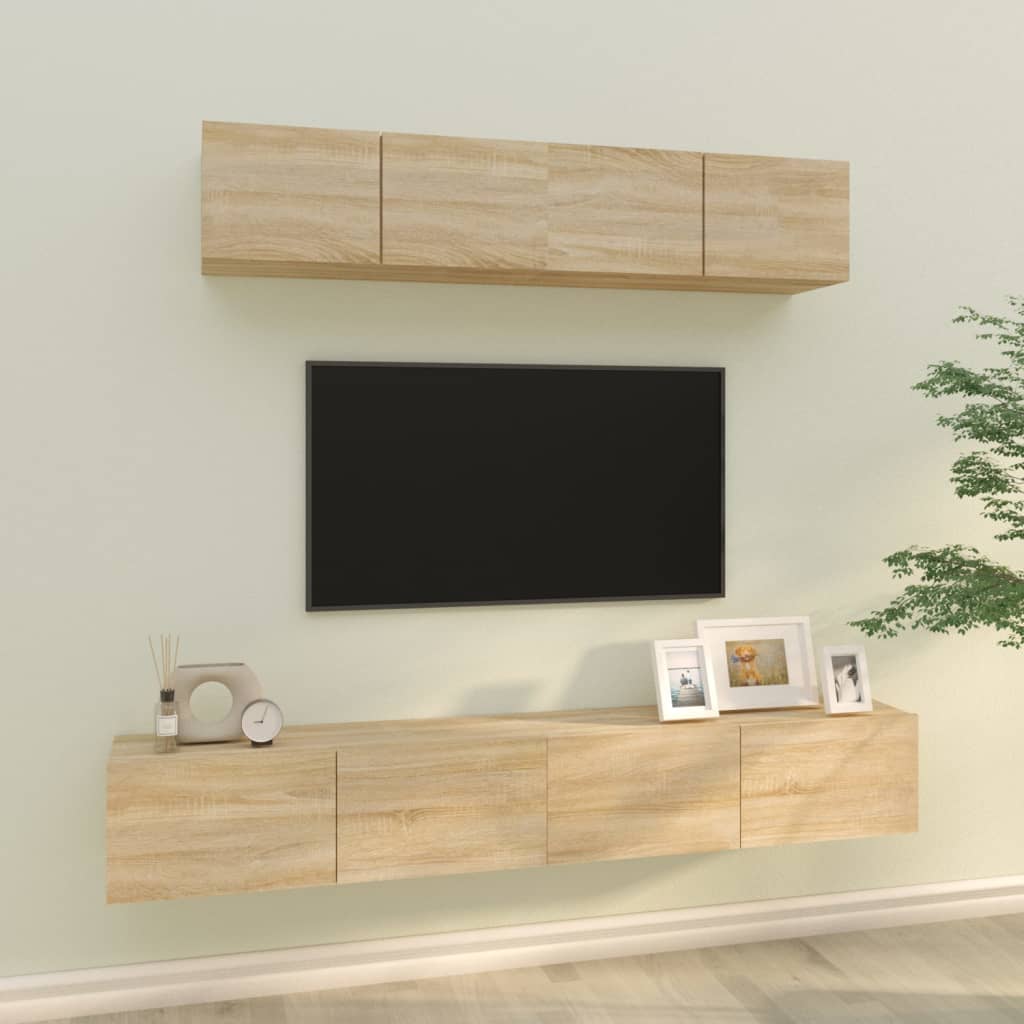 vidaXL Set dulap TV, 4 piese, stejar sonoma, lemn prelucrat