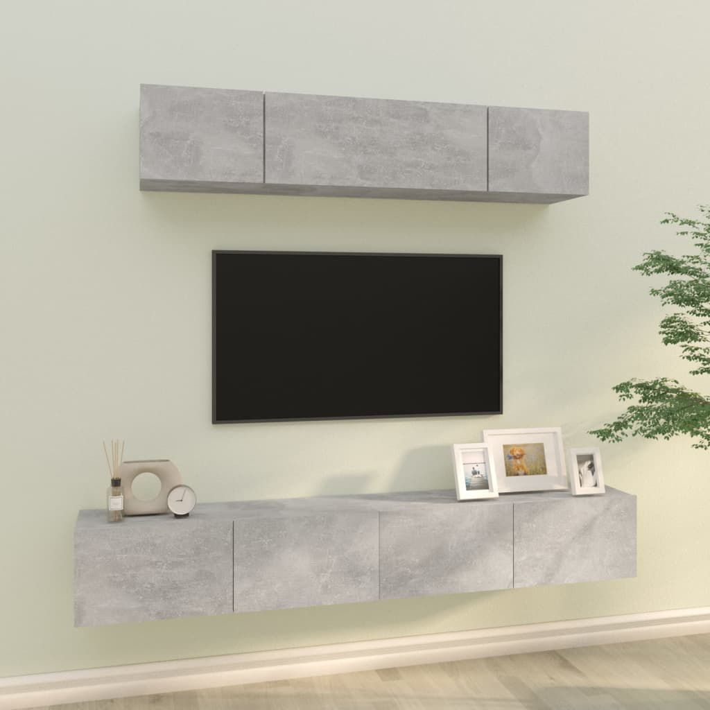 vida XL 4-tlg. TV-Schrank-Set Betongrau Holzwerkstoff