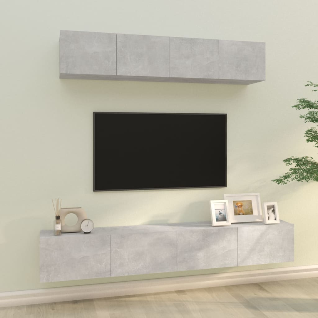 vidaXL Ensemble de meubles TV 4 pcs Gris béton Bois d'ingénierie