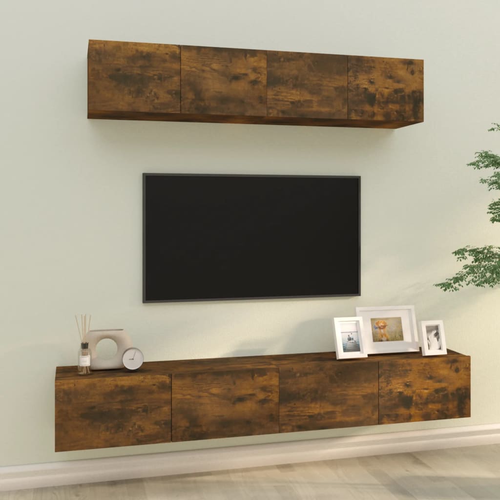 vidaXL Set dulapuri TV, 4 piese, stejar fumuriu, lemn prelucrat