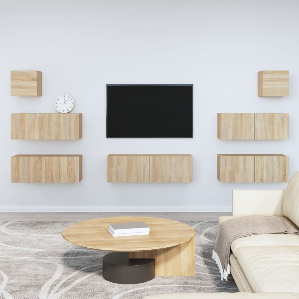 vidaXL Set dulapuri TV, 7 piese, stejar sonoma, lemn prelucrat