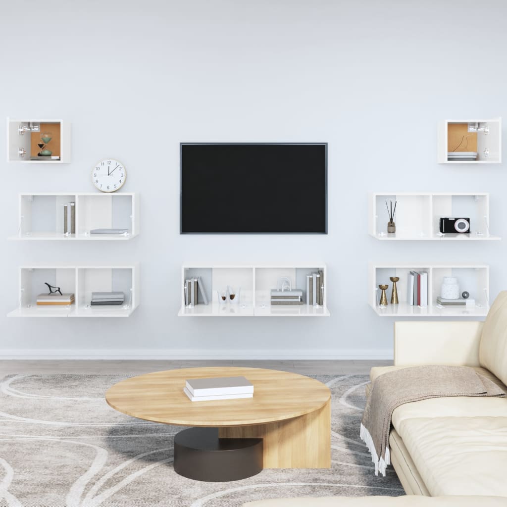 Mesa TV Salon,Mueble de TV con ruedas contrachapada blanco brillo 80x40x40  cm -CD53625