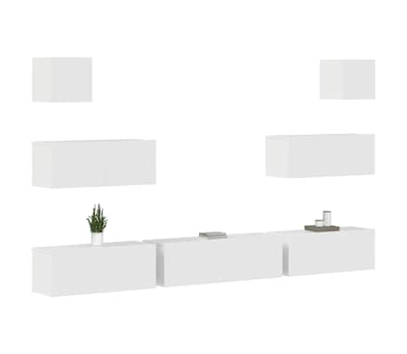 vidaXL TV spintelių komplektas, 7 dalių, baltas, mediena, bizgus