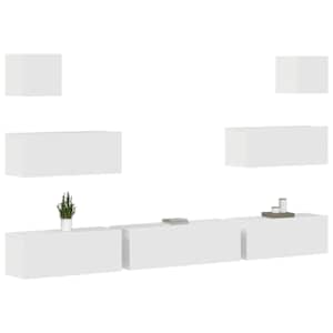 vidaXL TV spintelių komplektas, 7 dalių, baltas, mediena, bizgus