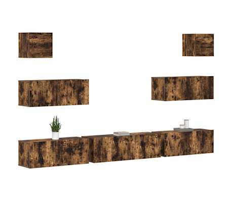 vidaXL TV spintelių komplektas, 7 dalių, dūminio ąžuolo, mediena