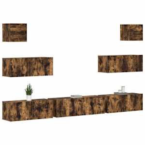 vidaXL TV spintelių komplektas, 7 dalių, dūminio ąžuolo, mediena