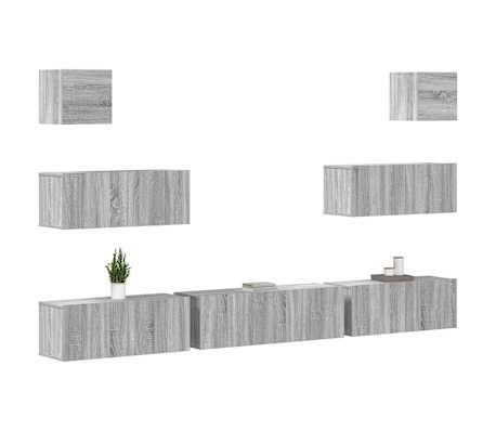 vidaXL 7-delige Tv-meubelset bewerkt hout grijs sonoma eikenkleurig