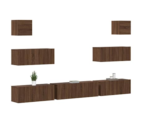 vidaXL TV spintelių komplektas, 7 dalių, rudas ąžuolo, mediena