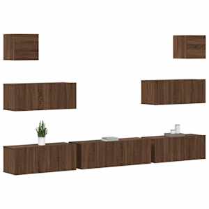 vidaXL TV spintelių komplektas, 7 dalių, rudas ąžuolo, mediena