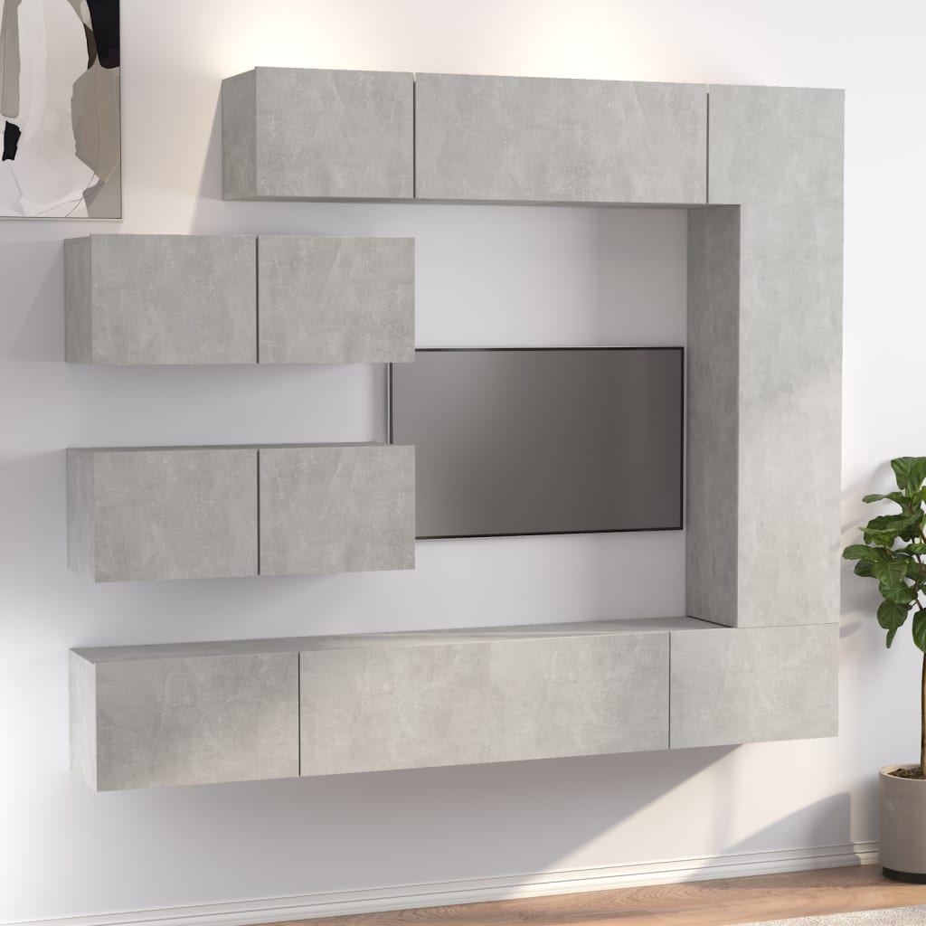 vidaXL Set dulapuri TV, 7 piese, gri beton, lemn prelucrat