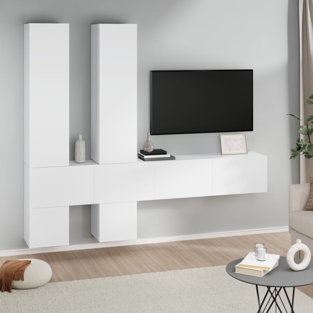 vidaXL Dulap TV montat pe perete, alb, lemn prelucrat