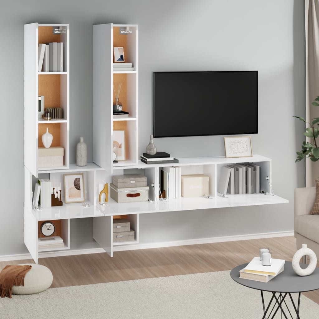 vidaXL Wall-mounted TV Cabinet High Gloss White Engineered Wood