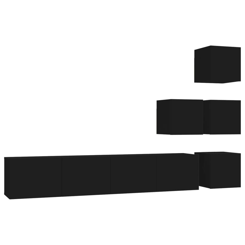 Dulap TV montat pe perete, negru, lemn prelucrat