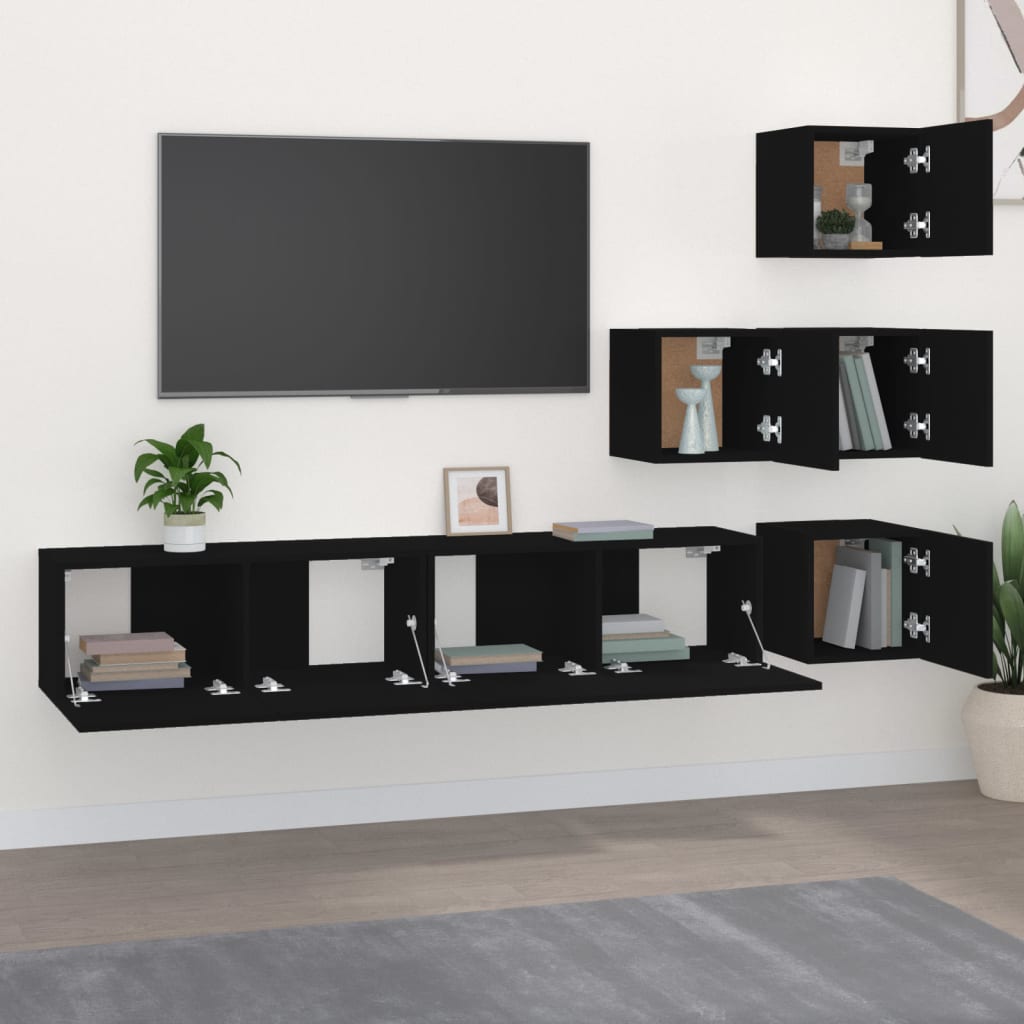 vidaXL Wall-mounted TV Cabinet Black Engineered Wood