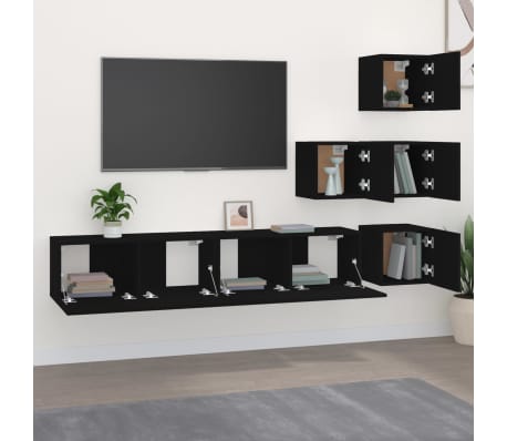 vidaXL Wall-mounted TV Cabinet Black Engineered Wood