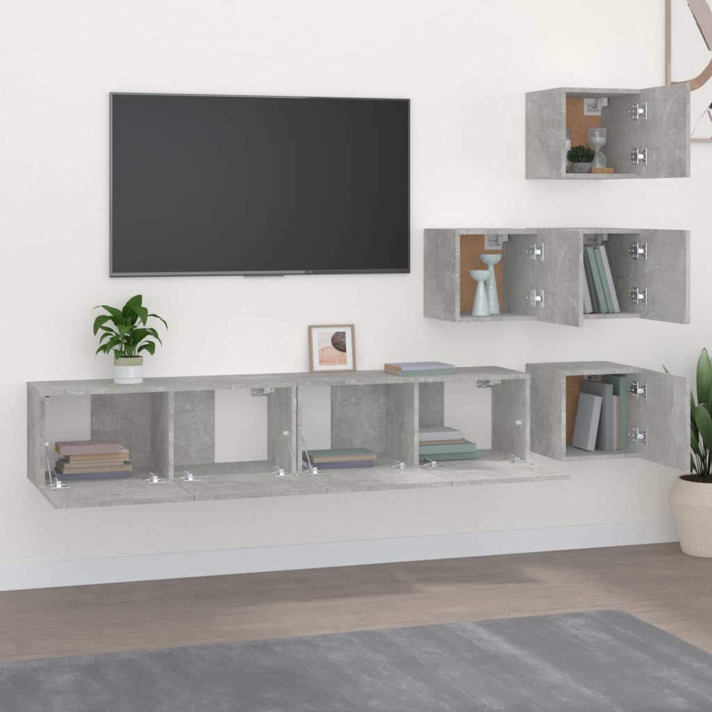 vidaXL Mueble de pared de TV madera contrachapada gris hormigón