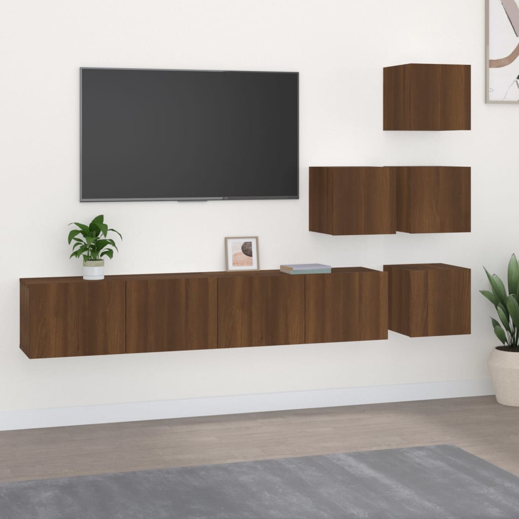 vidaXL væghængt tv-bord 37x37x72 cm konstrueret træ brun egetræsfarve
