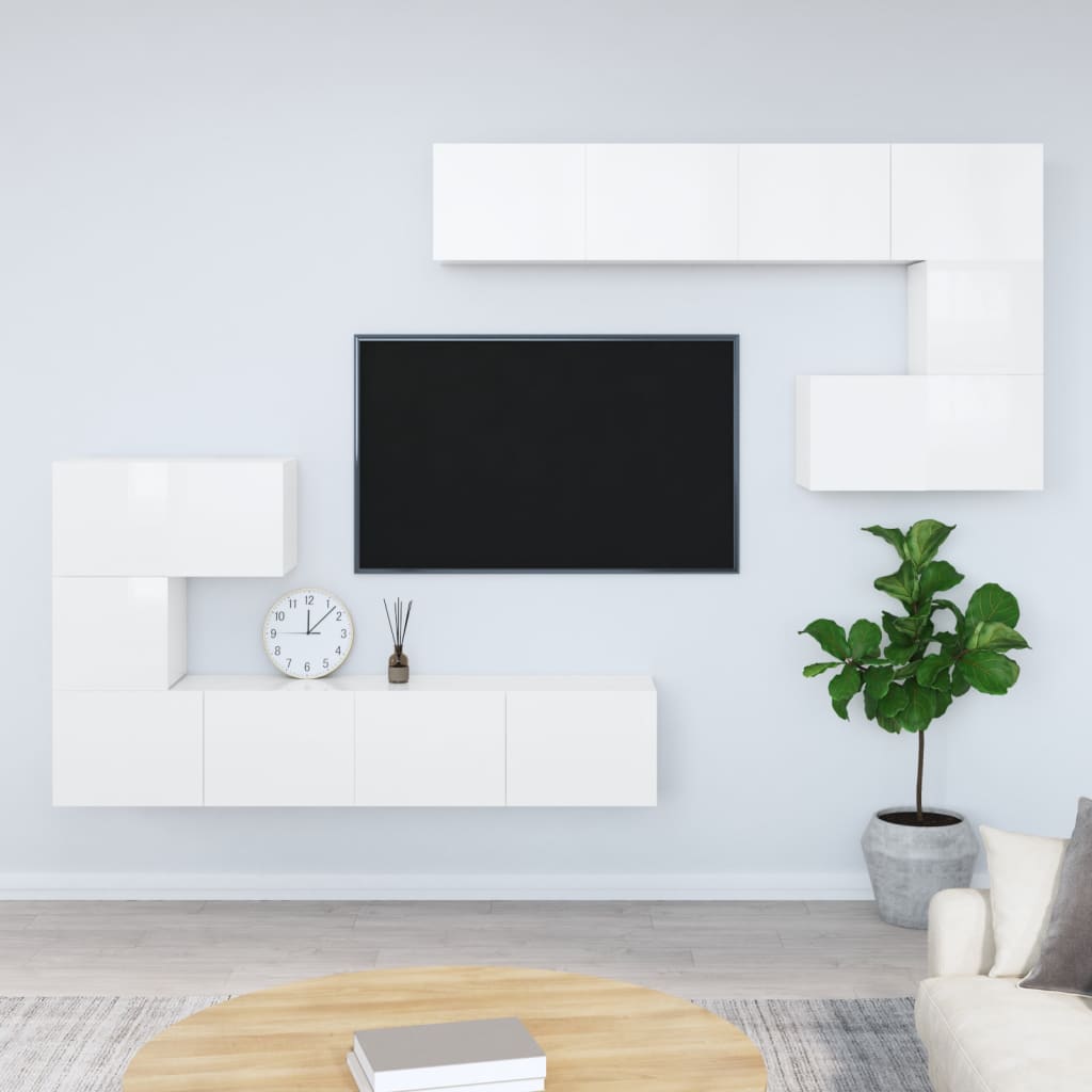 vidaXL Dulap TV montat pe perete, alb extralucios, lemn prelucrat