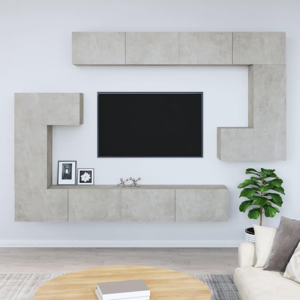 vidaXL Dulap TV montat pe perete, gri beton, lemn prelucrat