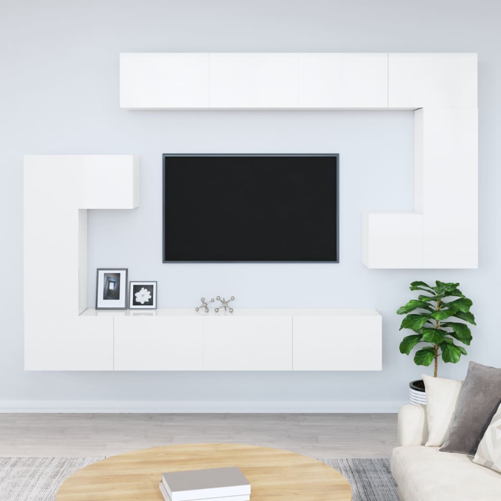 Meuble TV mural Blanc brillant Bois d’ingénierie | meublestv.fr