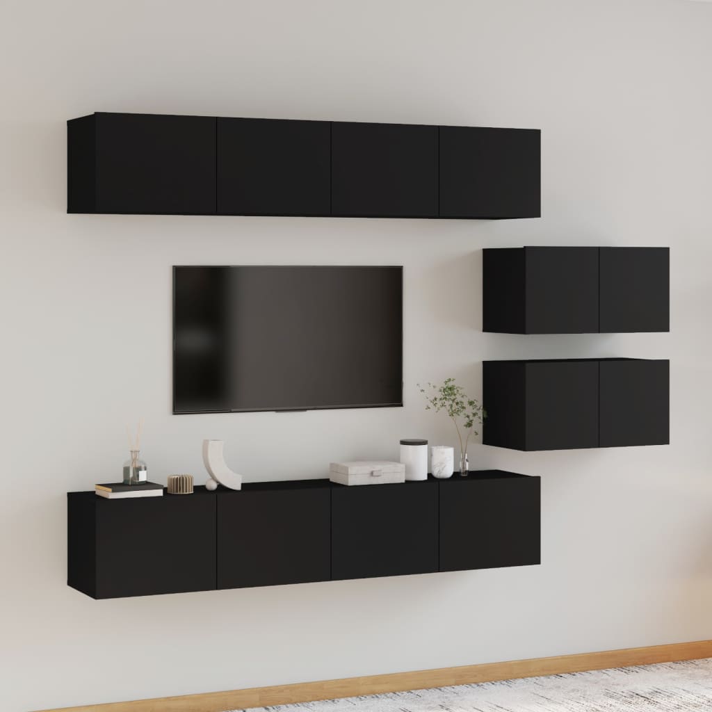 vidaXL 6-tlg. TV-Schrank-Set Schwarz Holzwerkstoff