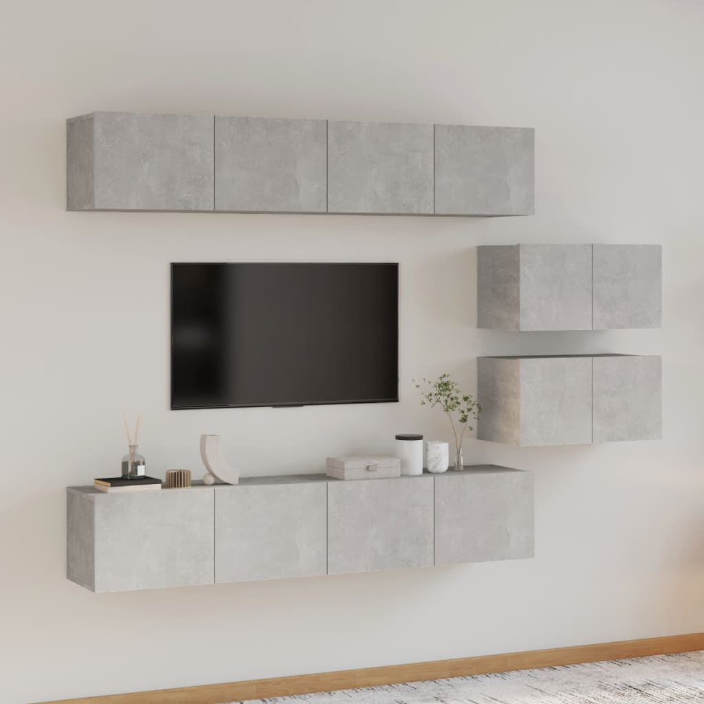 6dílný set TV skříněk betonově šedý kompozitní dřevo
