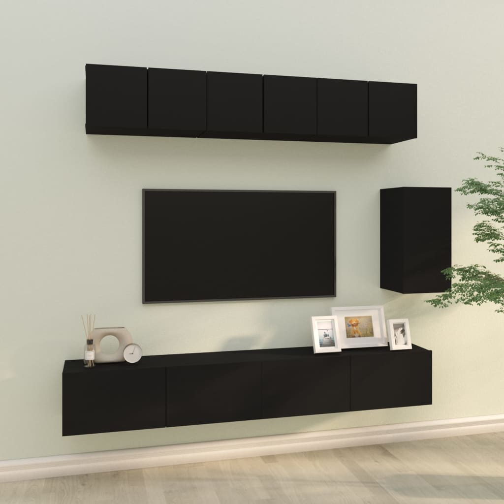 Ensemble de meubles TV 6 pcs Noir Bois d'ingénierie