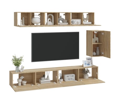 vidaXL 6-delige Tv-meubelset bewerkt hout sonoma eikenkleurig