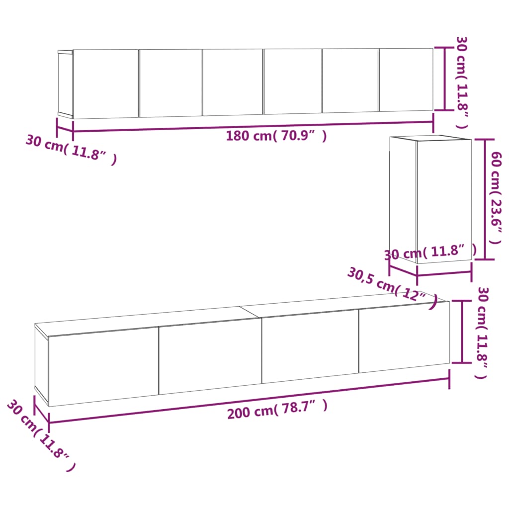 Set dulap TV, 6 piese, gri beton, lemn prelucrat