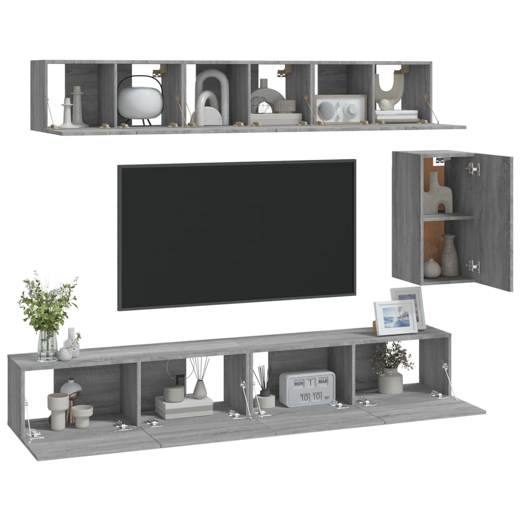 vidaXL 6-delige Tv-meubelset bewerkt hout grijs sonoma eikenkleurig