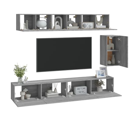vidaXL Комплект ТВ шкафове от 6 части, сив сонома, инженерно дърво
