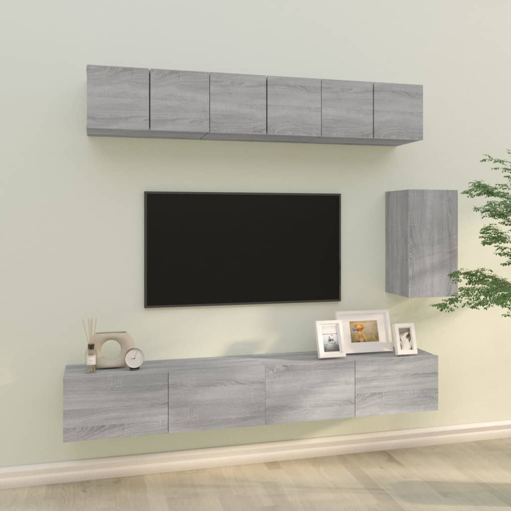 vidaXL Set dulapuri TV, 6 piese, gri sonoma, lemn prelucrat