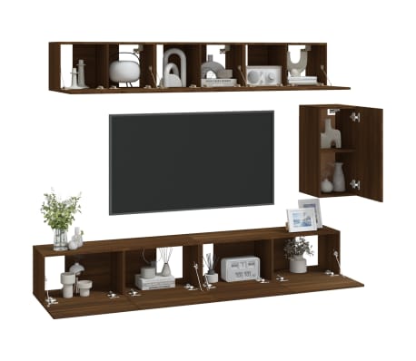 vidaXL TV spintelių komplektas, 6 dalių, rudas ąžuolo, mediena