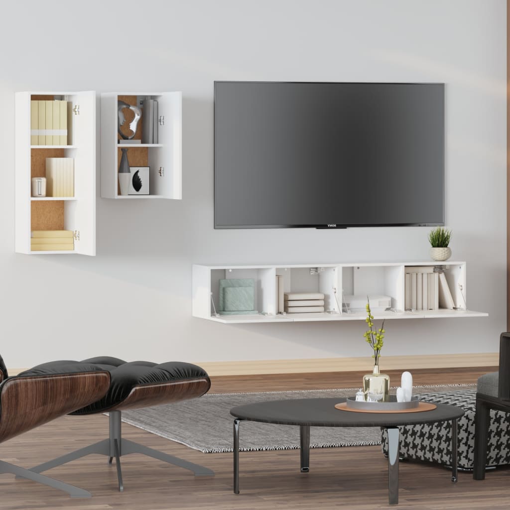 vidaXL 4 részes fehér szerelt fa TV-szekrényszett