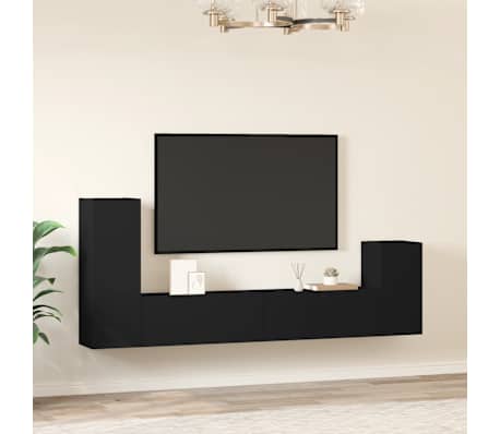 vidaXL Televizoriaus spintelių komplektas, 4 dalių, juodas, mediena