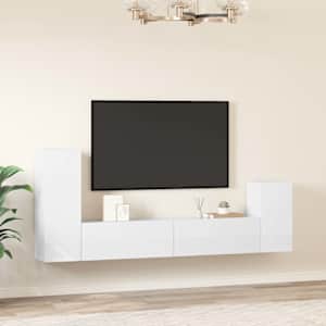 vidaXL TV spintelių komplektas, 4 dalių, baltas, mediena, blizgus