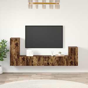 Komplet TV omaric 4-delni dimljen hrast inženirski les