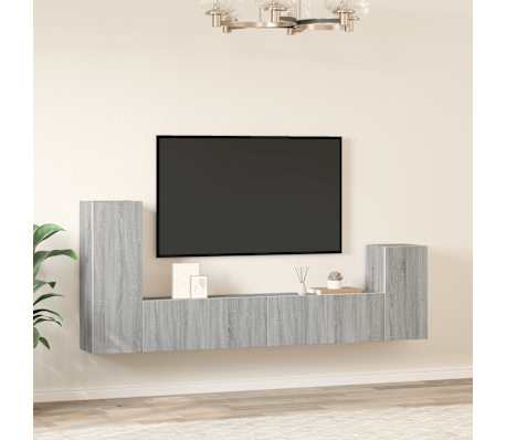 vidaXL TV spintelių komplektas, 4 dalių, pilkas ąžuolo, mediena