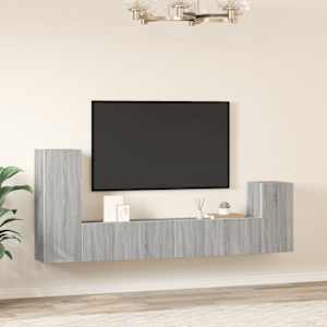 vidaXL TV spintelių komplektas, 4 dalių, pilkas ąžuolo, mediena