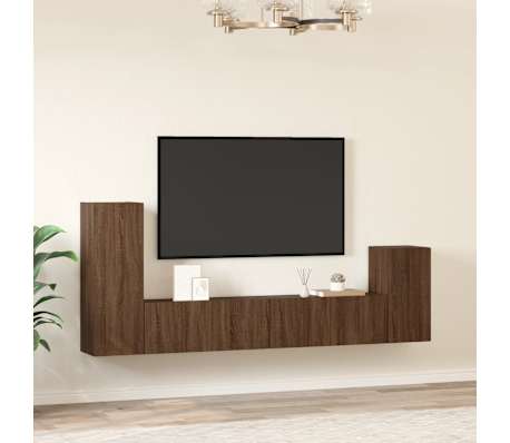 vidaXL TV spintelių komplektas, 4 dalių, rudas ąžuolo, mediena