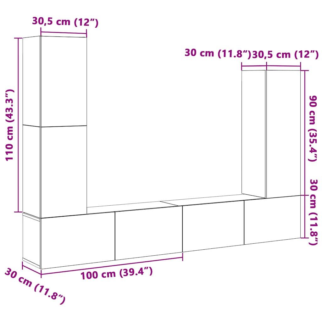 tv-skabssæt 4 dele konstrueret træ hvid 10 8720287107767 g en hd 9